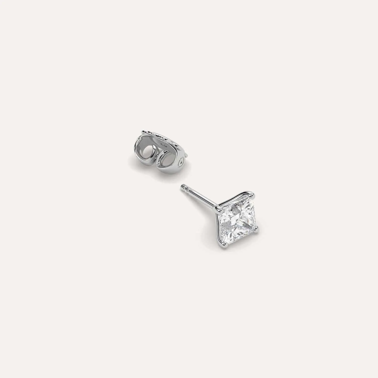 1 carat Single Princess Diamond Stud Earring