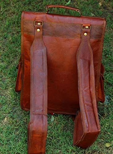 16 Inch Genuine Leather Retro Rucksack Backpack College Bag,School Picnic Bag Travel by