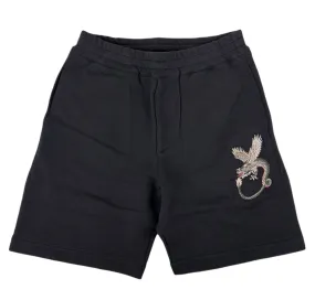 Alexander McQueen Men's Black Cotton Short w/Green Dragon Patch