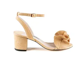 Ashley Cole Caicos Sand Nubuck Ruffle Block Heel City Ankle Strap Sandals