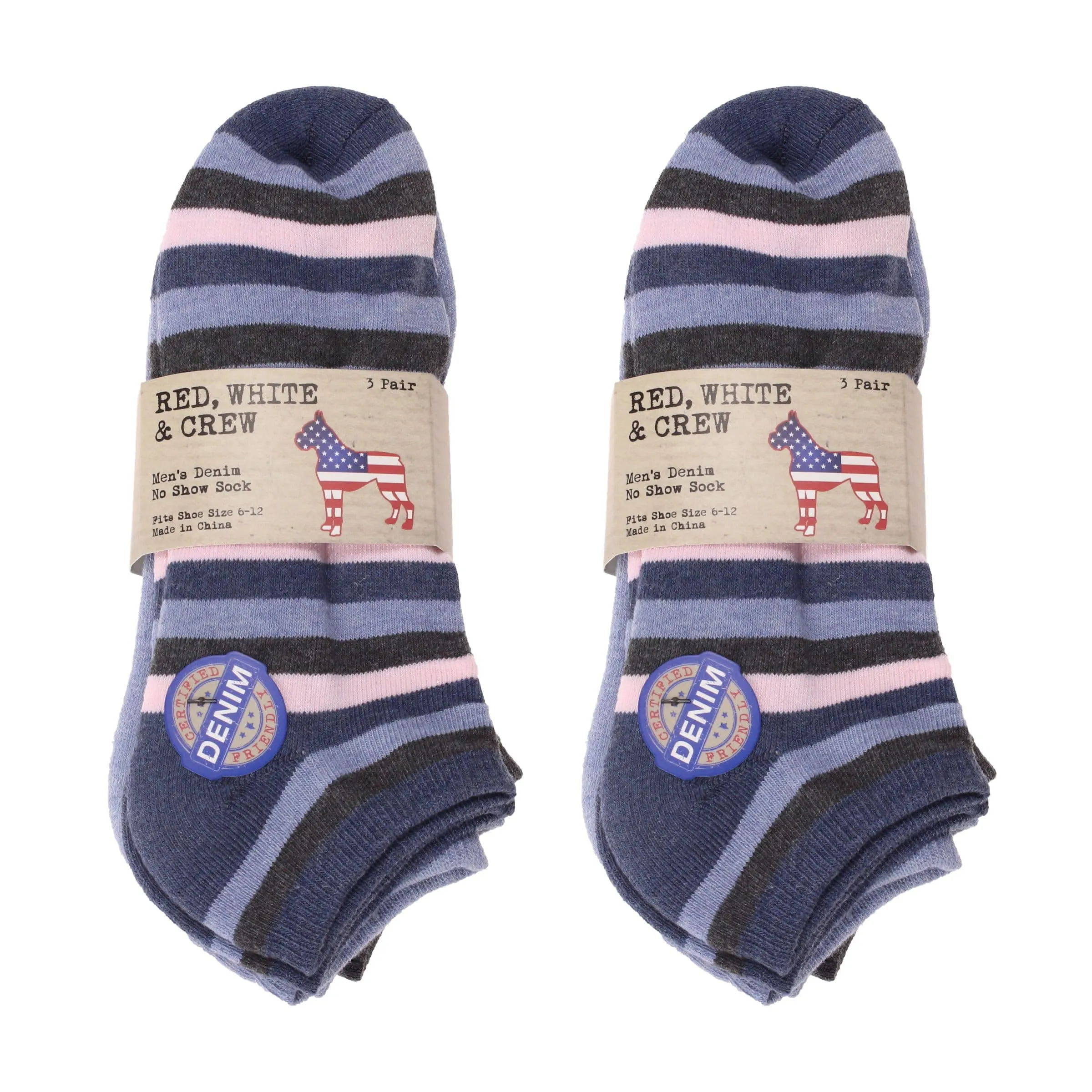 Blue Striped Socks 3 Pack Men's No Show Socks