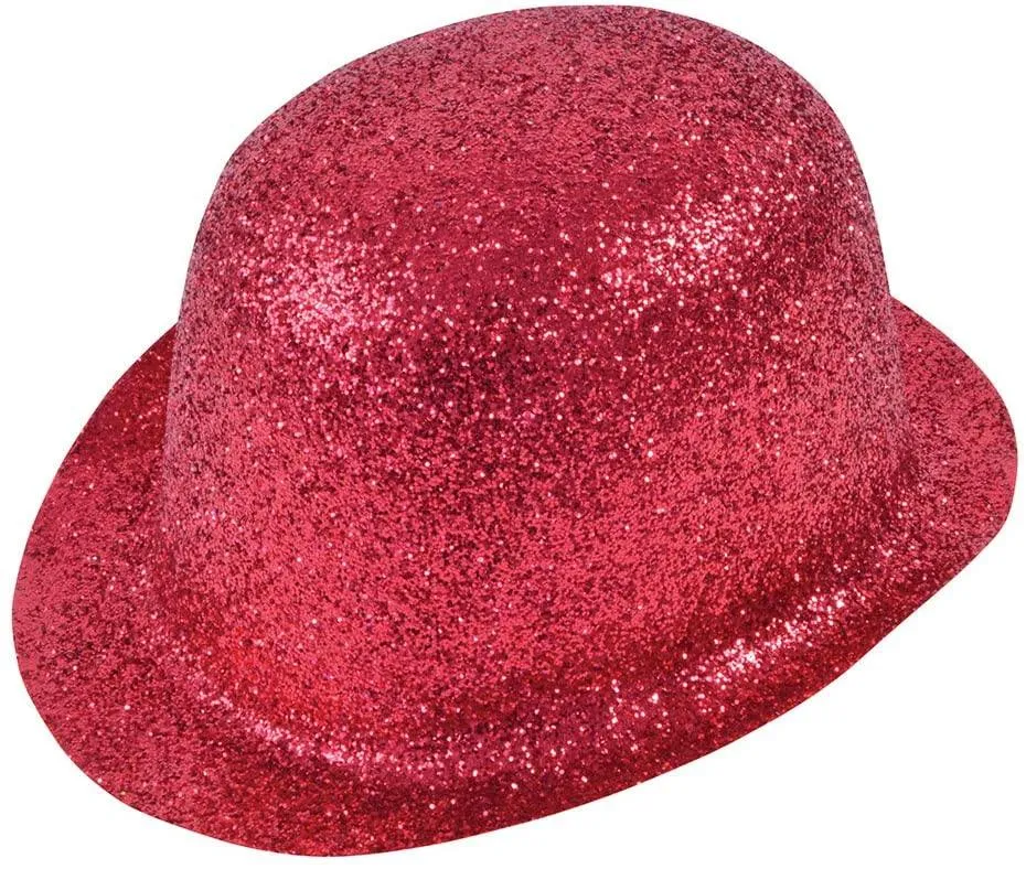 Bowler Hat - Red Glitter Plastic