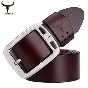 COWATHER 100% cowhide genuine leather belts for men brand Strap male pin buckle fancy vintage jeans cintos XF001 freeshipping