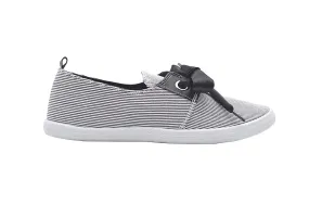 dELiAs Ladies Sneakers Stripe Fabric Slip On Sneaker with Satin Bow