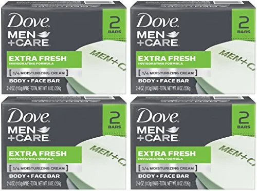 DOVE MEN CARE BODY AND FACE BAR, EXTRA FRESH 4 OZ, 8 BARS