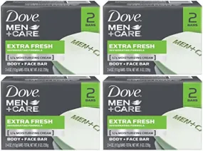 DOVE MEN CARE BODY AND FACE BAR, EXTRA FRESH 4 OZ, 8 BARS