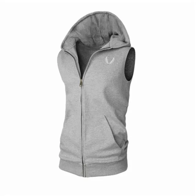 Fitness Hoodies Sleeveless Men Bodybuilding Clothing Hooded Hoodie Zipper Workout Jackets Tanktop Sudadera Hombre Sweatshirts