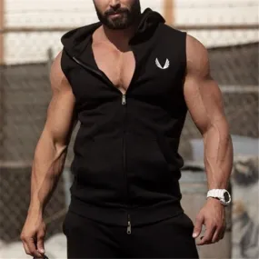 Fitness Hoodies Sleeveless Men Bodybuilding Clothing Hooded Hoodie Zipper Workout Jackets Tanktop Sudadera Hombre Sweatshirts