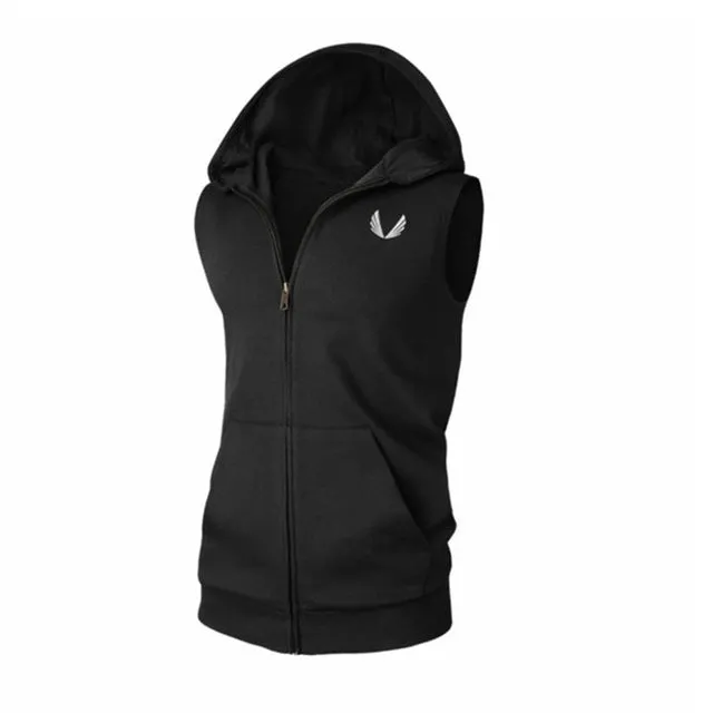 Fitness Hoodies Sleeveless Men Bodybuilding Clothing Hooded Hoodie Zipper Workout Jackets Tanktop Sudadera Hombre Sweatshirts