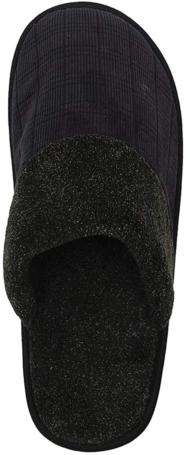 Gold Toe Men’s Corduroy Scuff Slippers with Sherpa Collar and Lining, Memory Foam Insole, Warm Comfortable Plush Slip-On Mule Slides for Home