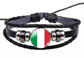 Italy Flag Black Bracelet Glass Dome Jewelry Leather Button Men Bangle Gifts