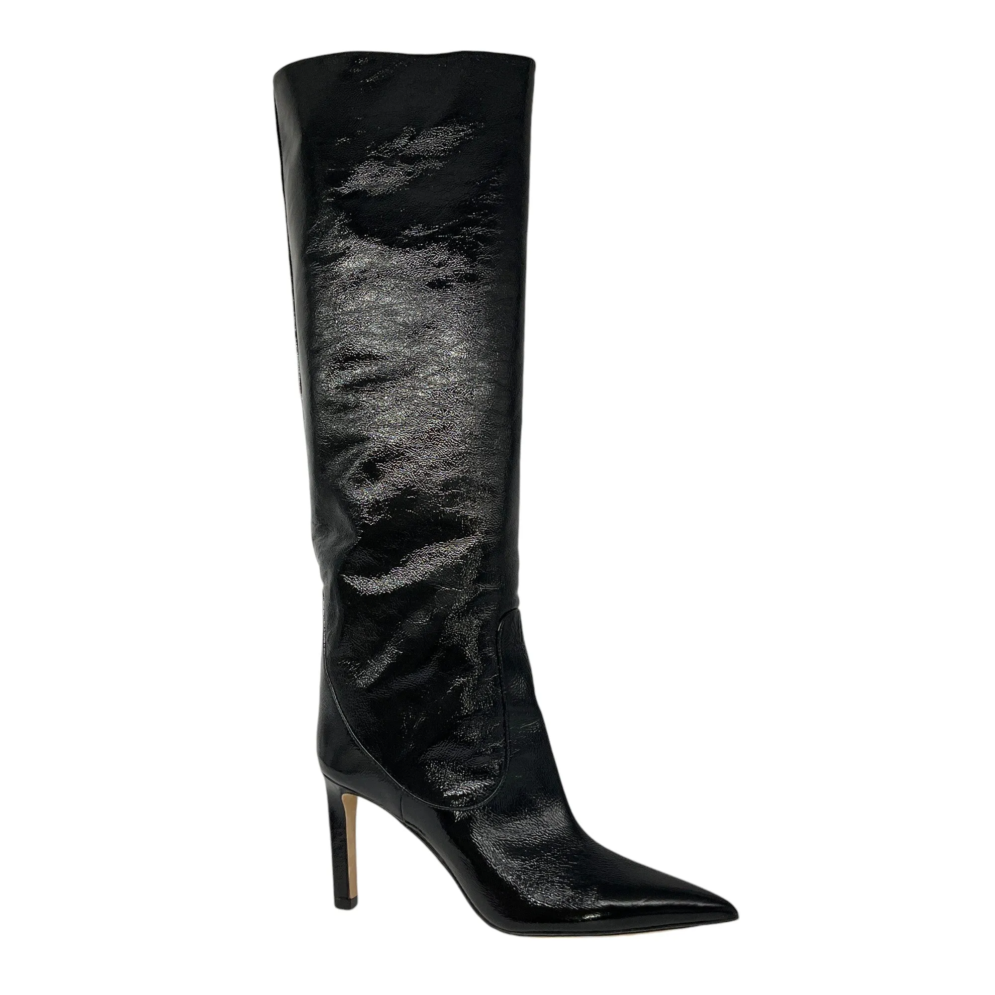 Jimmy Choo Black Mavis 85 Crinkled Patent Leather Knee High Boots