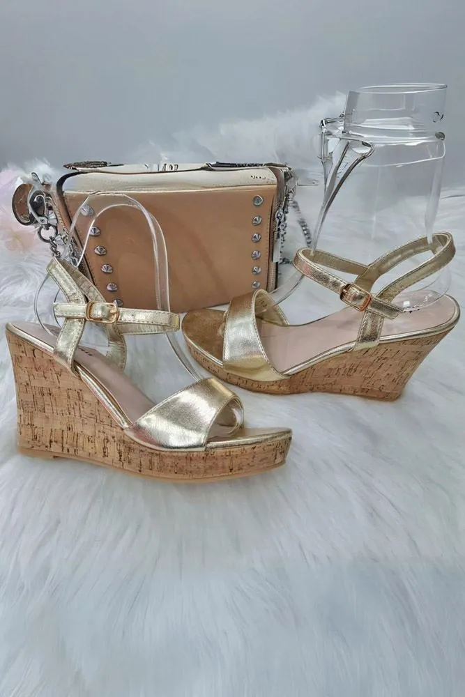 Leather Ankle Buckle Croc Effect Wedge Heel Sandal