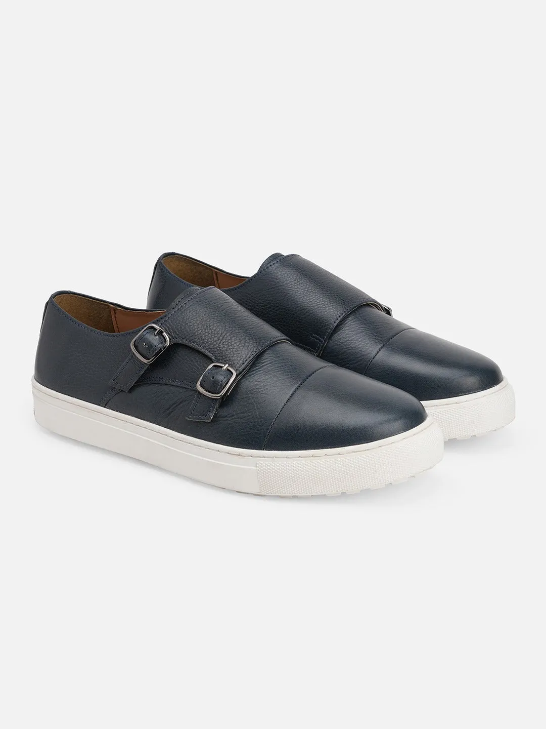 Lightweight Navy Leather Monks