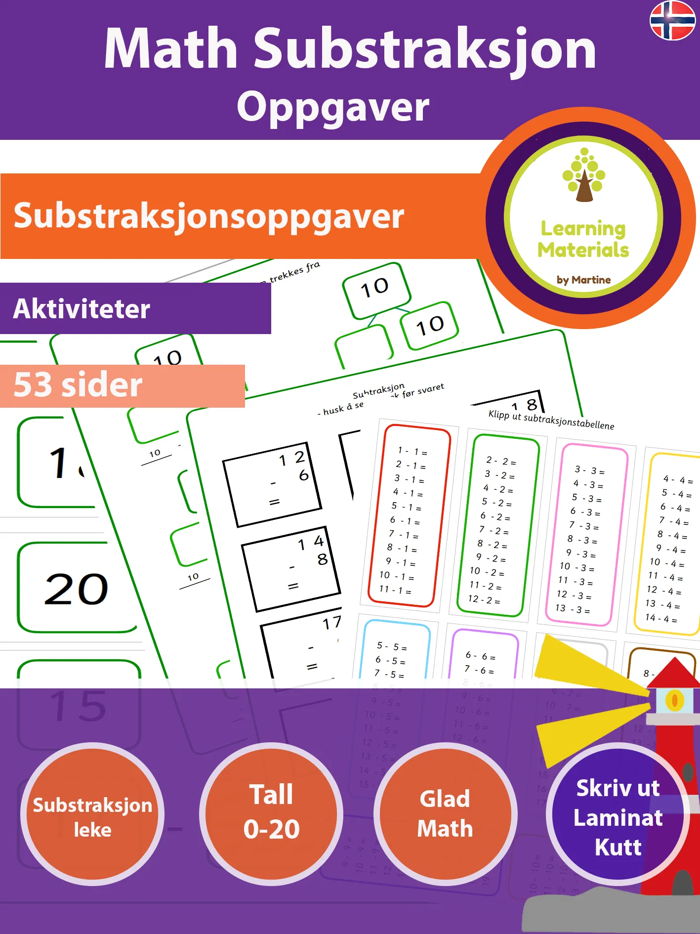 Matematikk subtraksjonsoppgaver