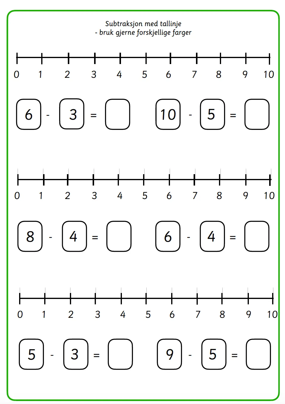 Matematikk subtraksjonsoppgaver