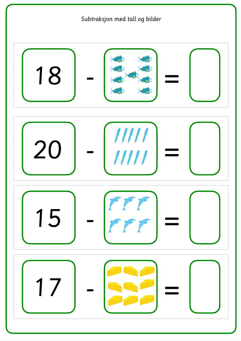 Matematikk subtraksjonsoppgaver