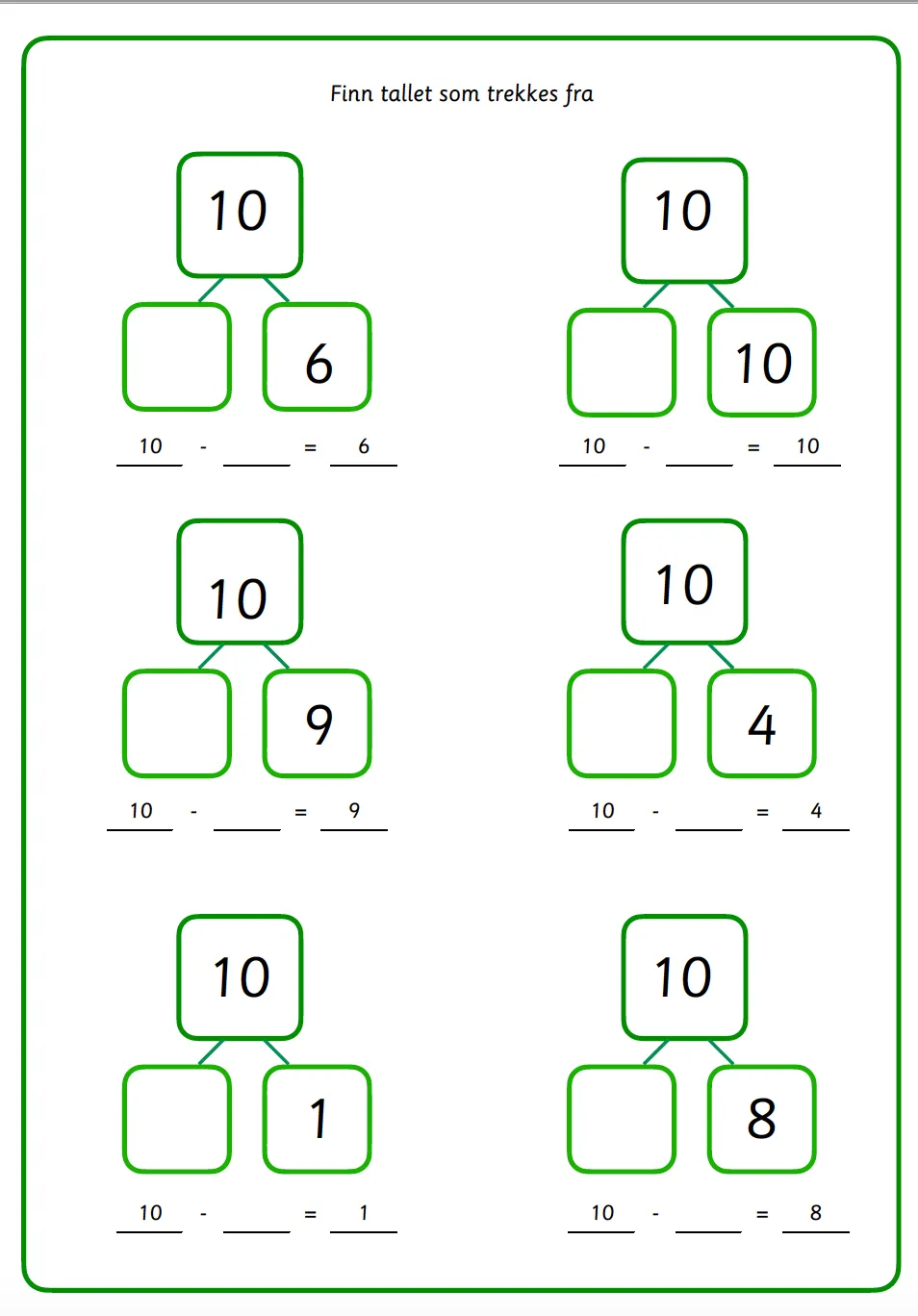 Matematikk subtraksjonsoppgaver