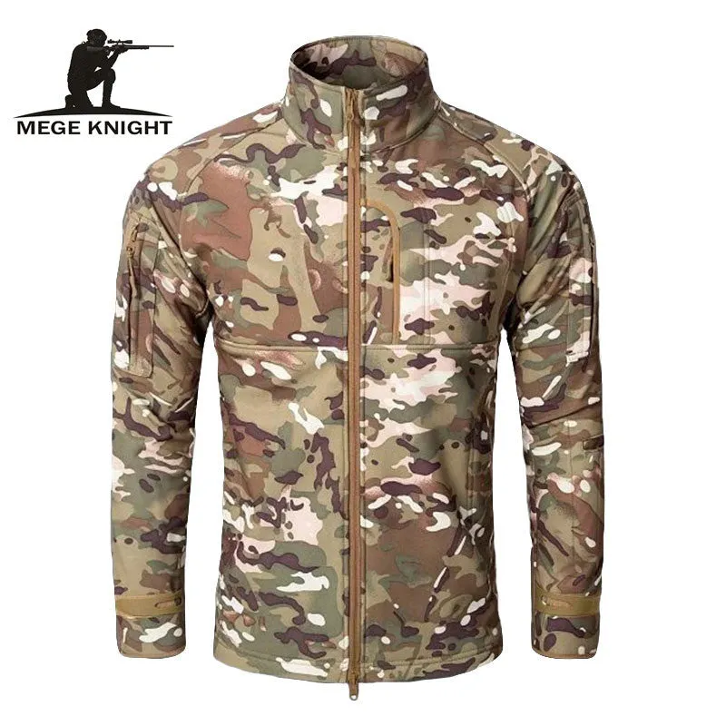 MEGE Men Fashion Military Hunt windcheater Jacket Tactical Sharkskin Softshell Standcollar Fleece coats Army Camouflage Clothing