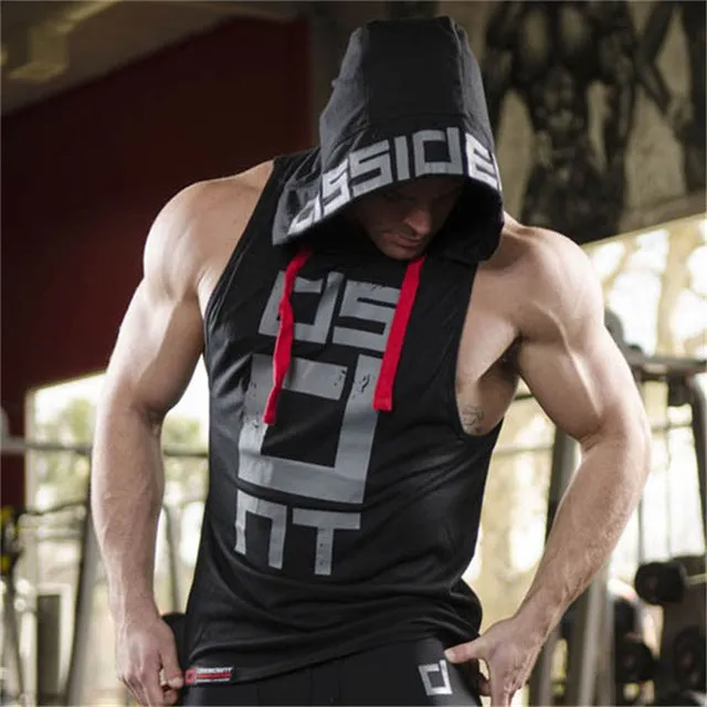 Mens Fitness Hoodies Sleeveless Hoodie Fitness Sweatshirt Boys Hooded Tops Bodybuilding Clothing Workout Hip Hop Activewear