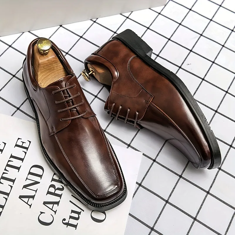 Men's Trendy Square-toe Oxford Shoes, Formal Dress Lace-up Front Shoes For Business Office Wedding Party, Spring Summer And Autumn