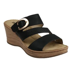 Odalis Black Buckle Comfort Wedge Sandals