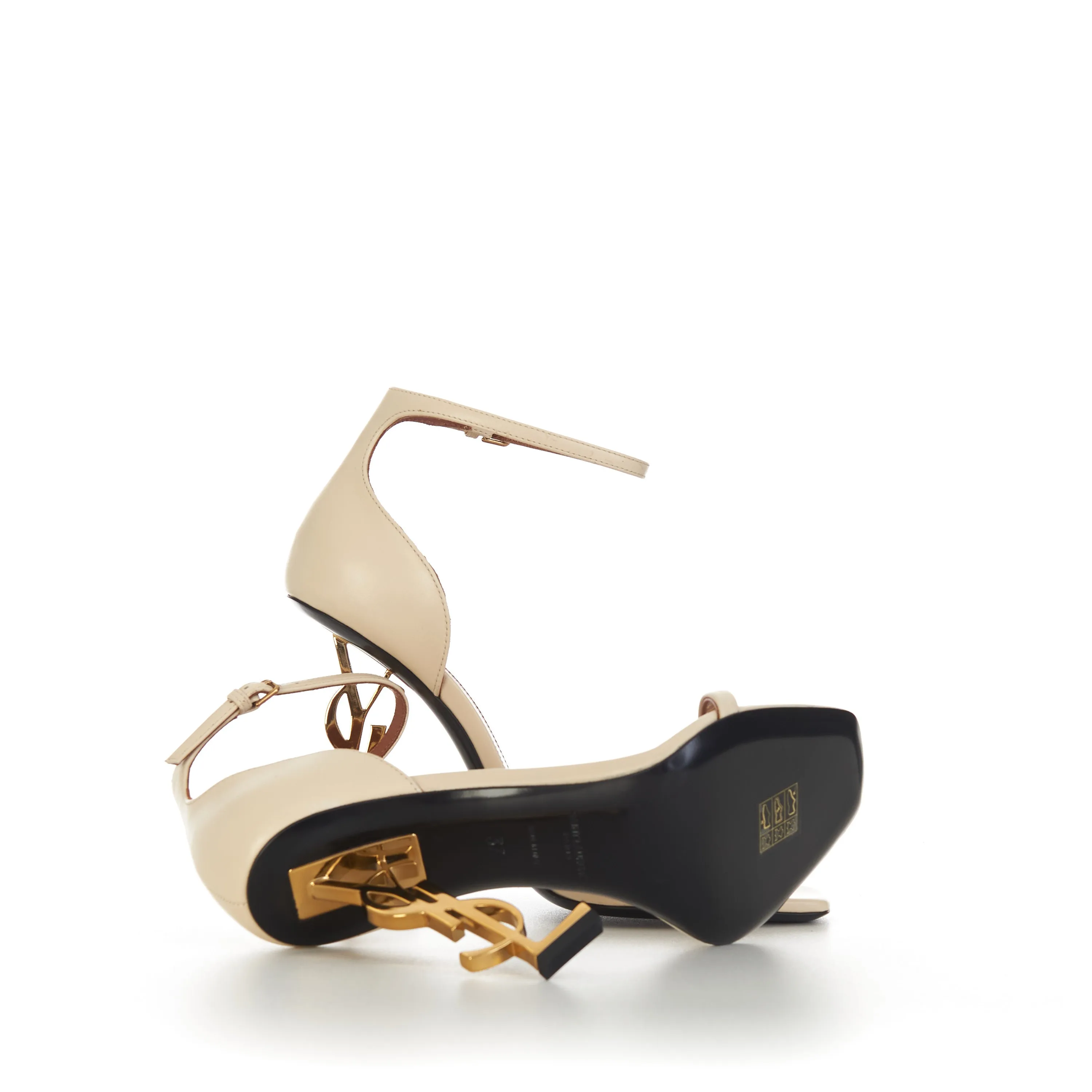 OPYUM Beige High Heel Sandals - Smooth Leather, YSL Cassandre Heel