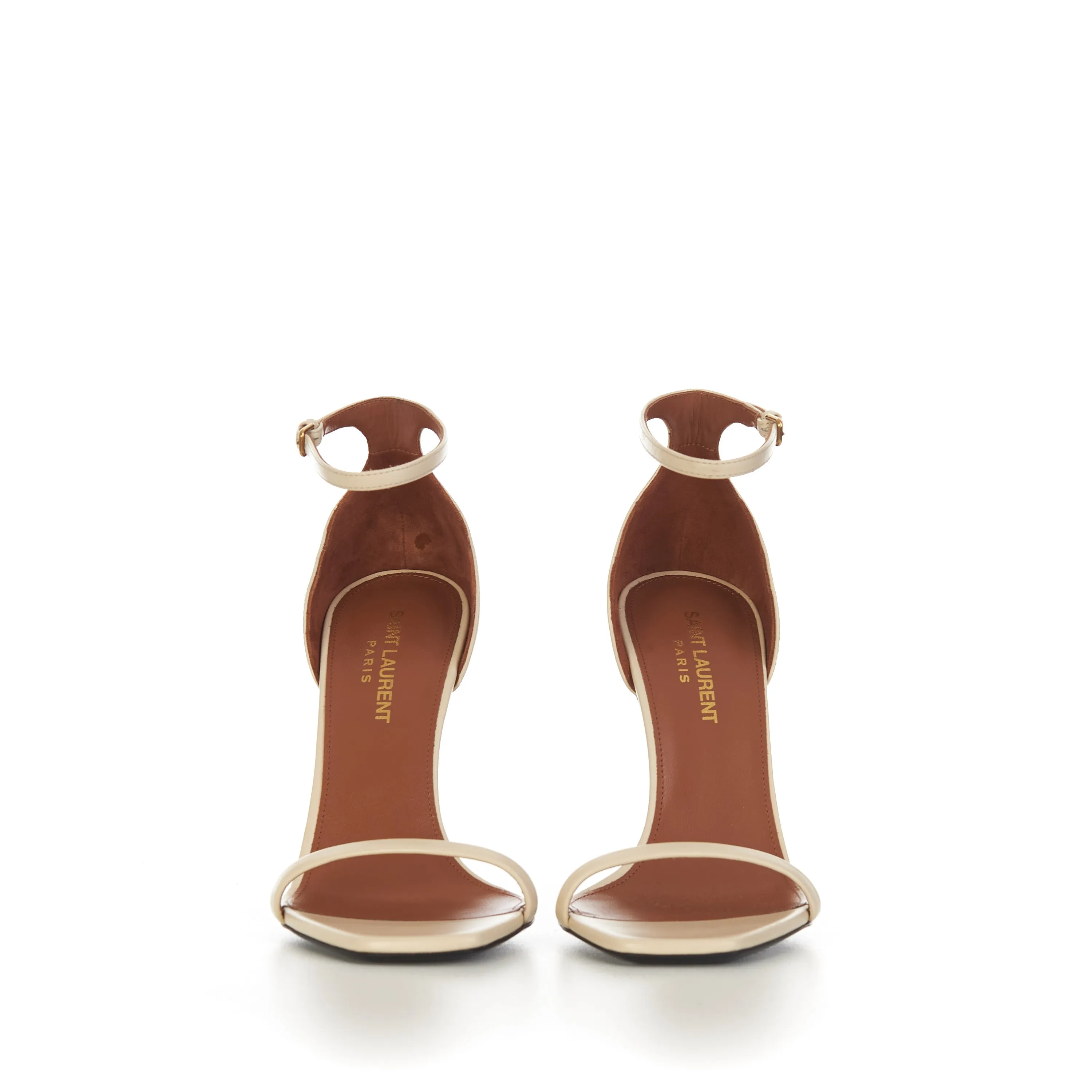 OPYUM Beige High Heel Sandals - Smooth Leather, YSL Cassandre Heel