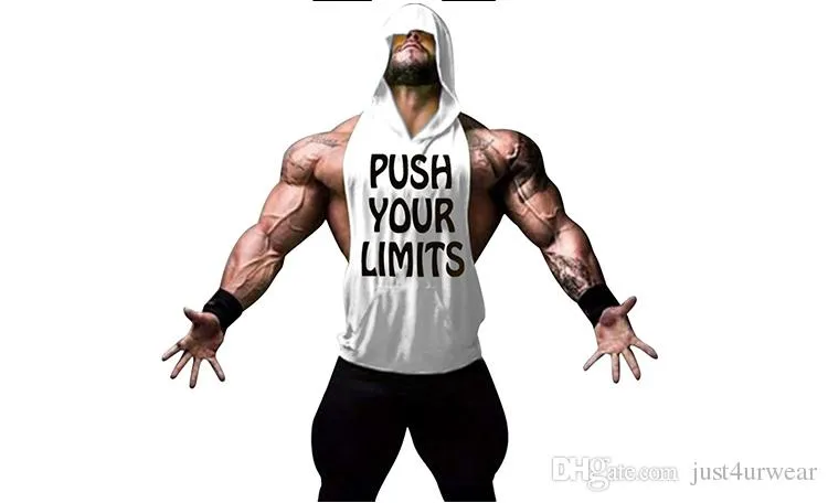 PUSH YOUR LIMITS Men Vests Summer GYM Tank Tops Hooded Tanks Athletic Top