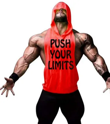 PUSH YOUR LIMITS Men Vests Summer GYM Tank Tops Hooded Tanks Athletic Top