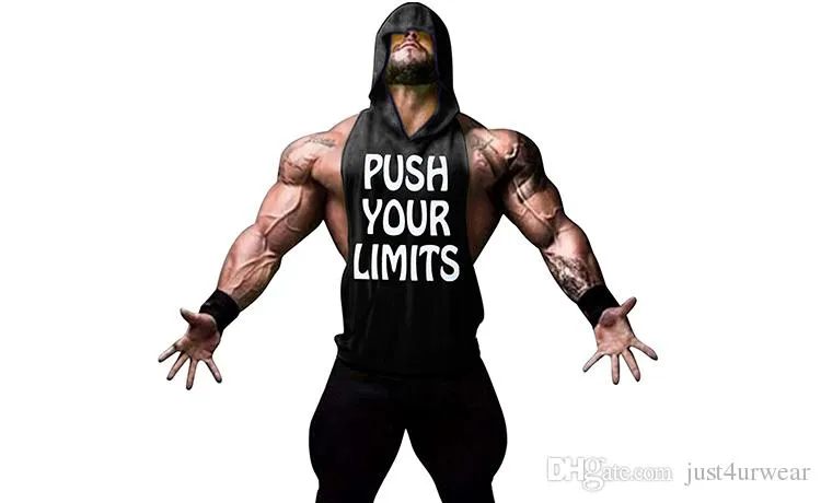 PUSH YOUR LIMITS Men Vests Summer GYM Tank Tops Hooded Tanks Athletic Top