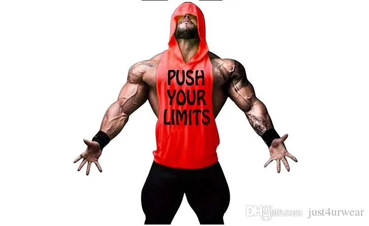 PUSH YOUR LIMITS Men Vests Summer GYM Tank Tops Hooded Tanks Athletic Top