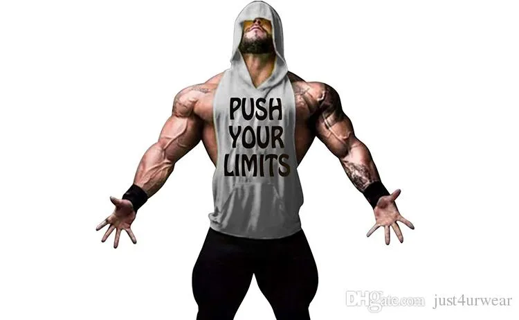 PUSH YOUR LIMITS Men Vests Summer GYM Tank Tops Hooded Tanks Athletic Top