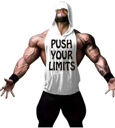 PUSH YOUR LIMITS Men Vests Summer GYM Tank Tops Hooded Tanks Athletic Top