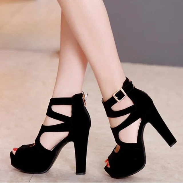 Summer European and American sexy super high heel women shoes black fish Rome black women sandals