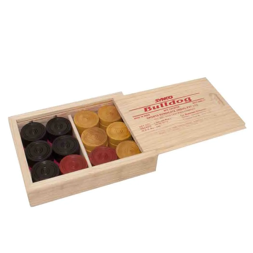 SYNCO Bulldog Carrom Coin Set in Wooden Box