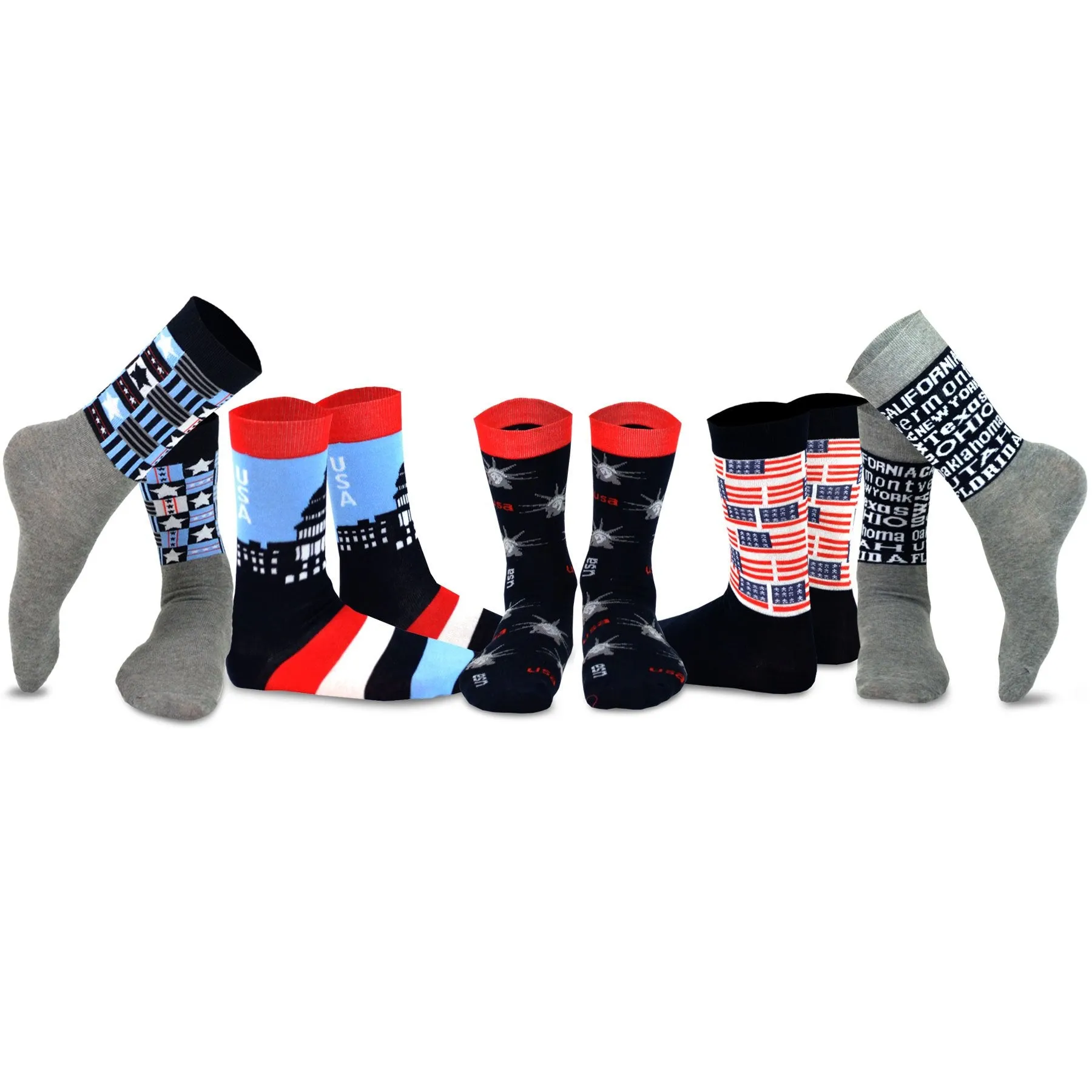 TeeHee Socks Men's 4th of July Cotton Crew I Love USA 5-Pack (51085)