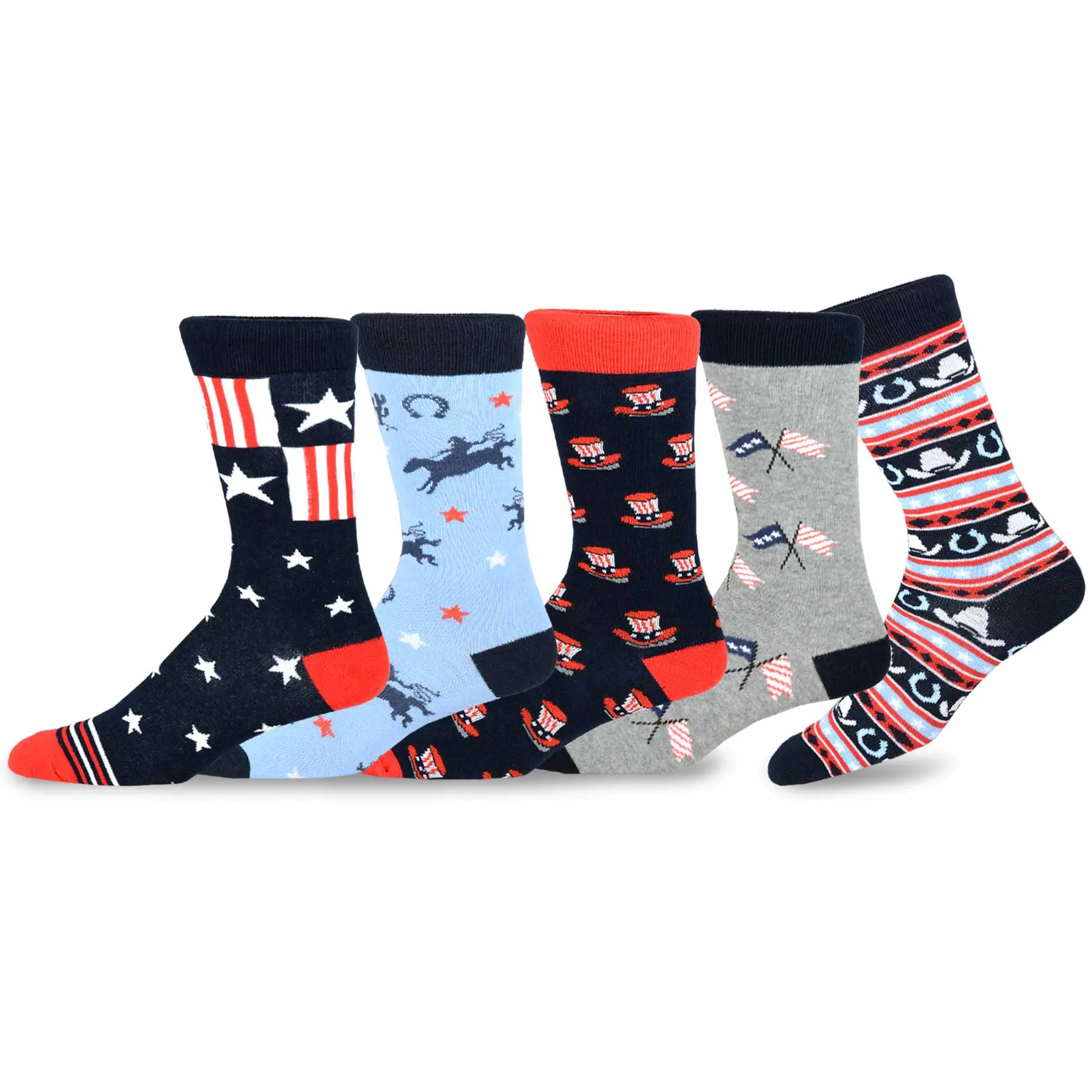 TeeHee Socks Men's 4th of July Cotton Crew Patriots 5-Pack (51084)