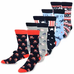 TeeHee Socks Men's 4th of July Cotton Crew Patriots 5-Pack (51084)