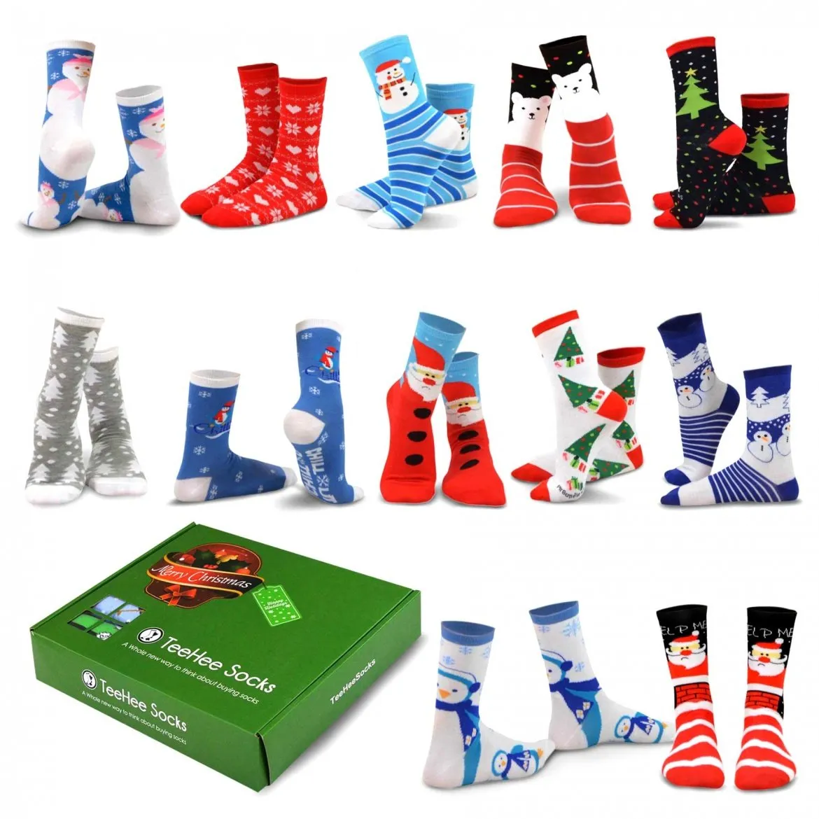 TeeHee Socks Men's Christmas Crew Assorted 12-Pack Gift Box C (12212)