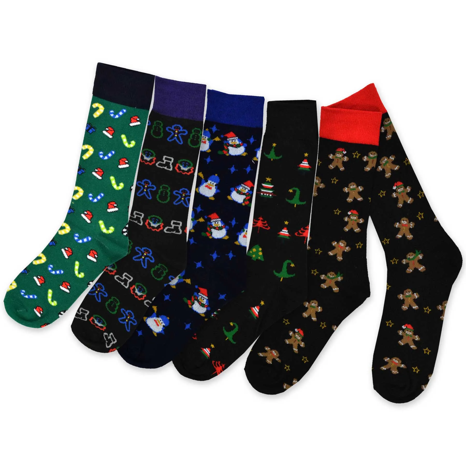 TeeHee Socks Men's Christmas Polyester Crew Gingerbread Man 5-Pack (51122)