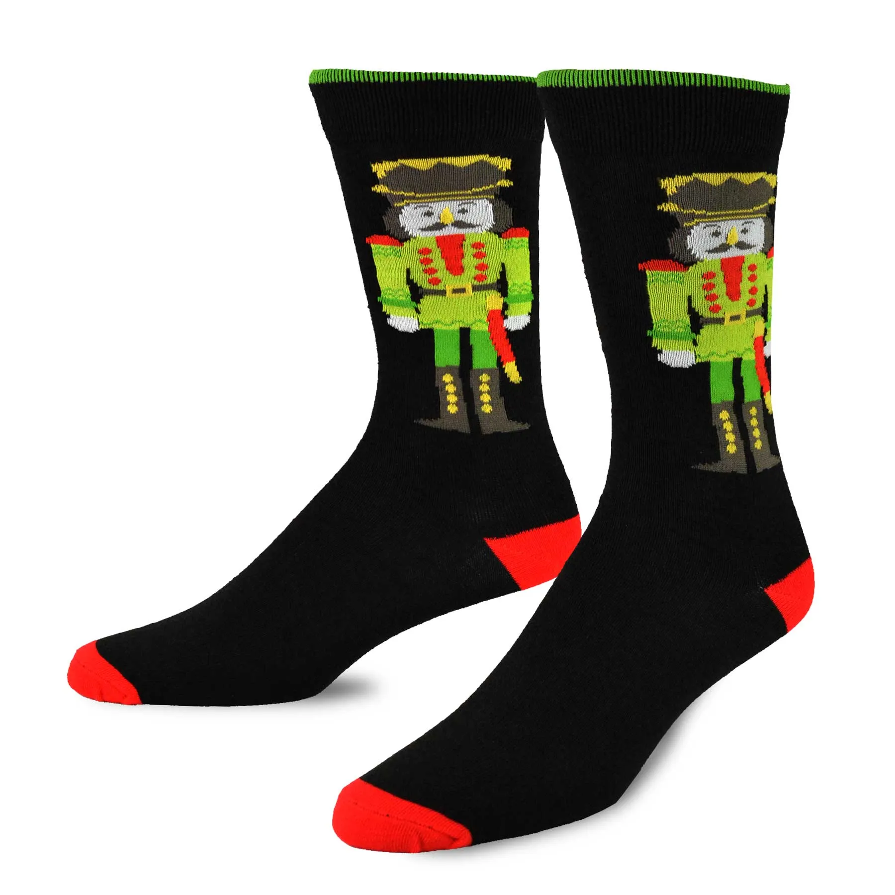 TeeHee Socks Men's Christmas Polyester Crew Nutcracker and Santa 2-Pack (50818)