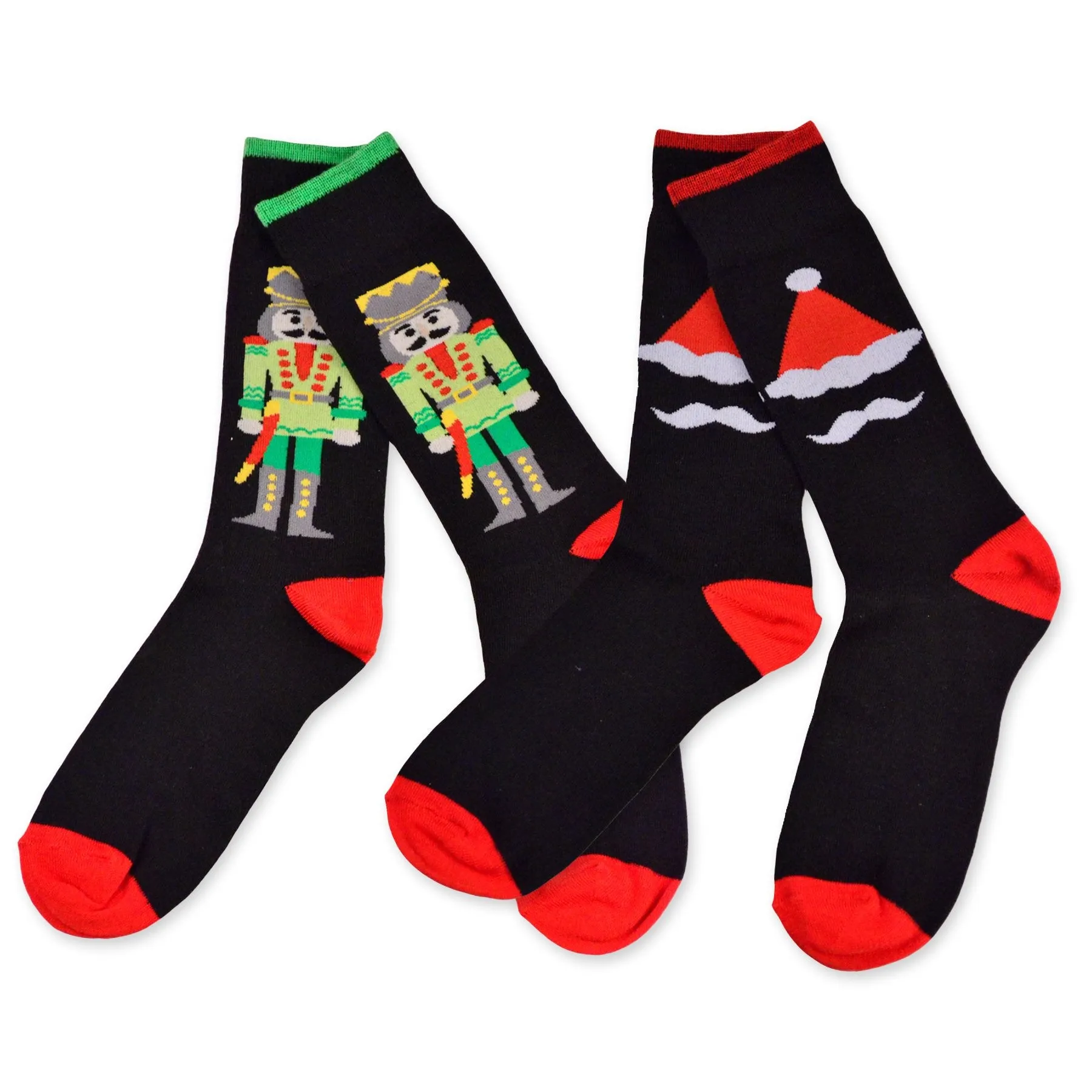 TeeHee Socks Men's Christmas Polyester Crew Nutcracker and Santa 2-Pack (50818)