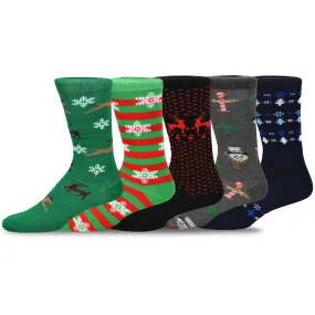 TeeHee Socks Men's Christmas Polyester Crew Snow Deer 5-Pack (51124)