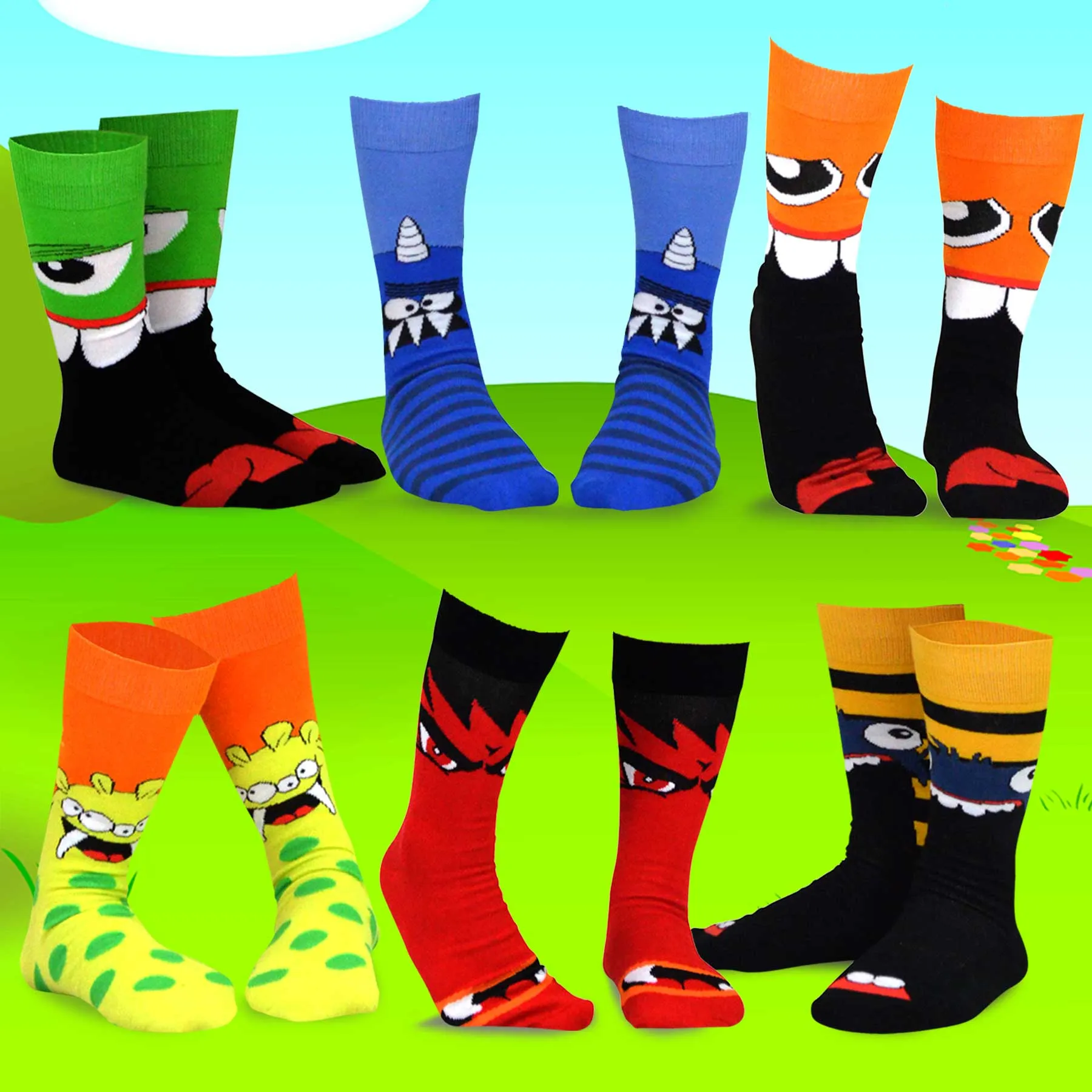 TeeHee Socks Men's Halloween Cotton Crew Monster Eyes 6-Pack (51167)