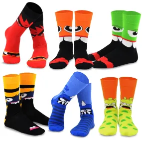 TeeHee Socks Men's Halloween Cotton Crew Monster Eyes 6-Pack (51167)