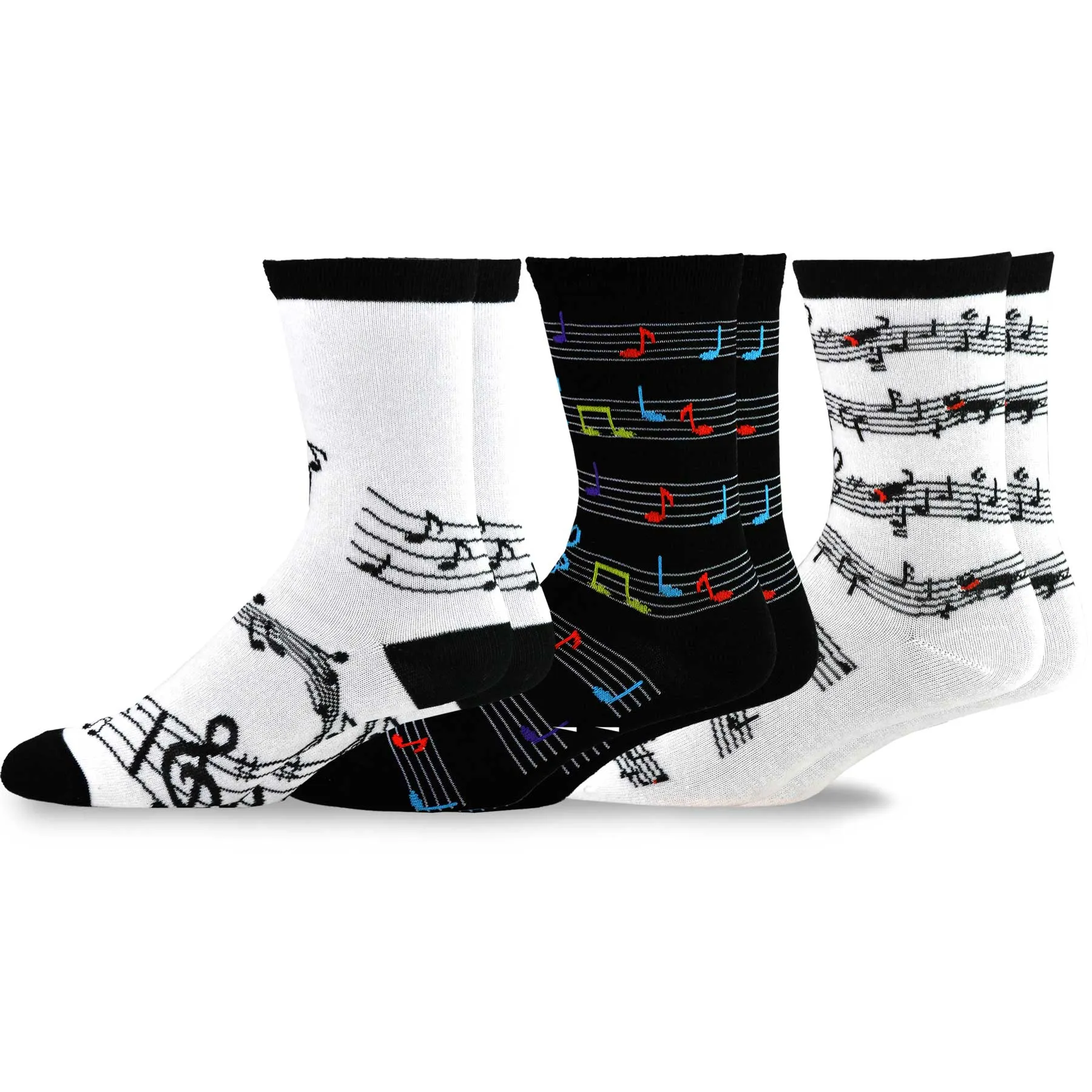 TeeHee Socks Men's Novelty Cotton Crew Musical Notes 3-Pack (11998)