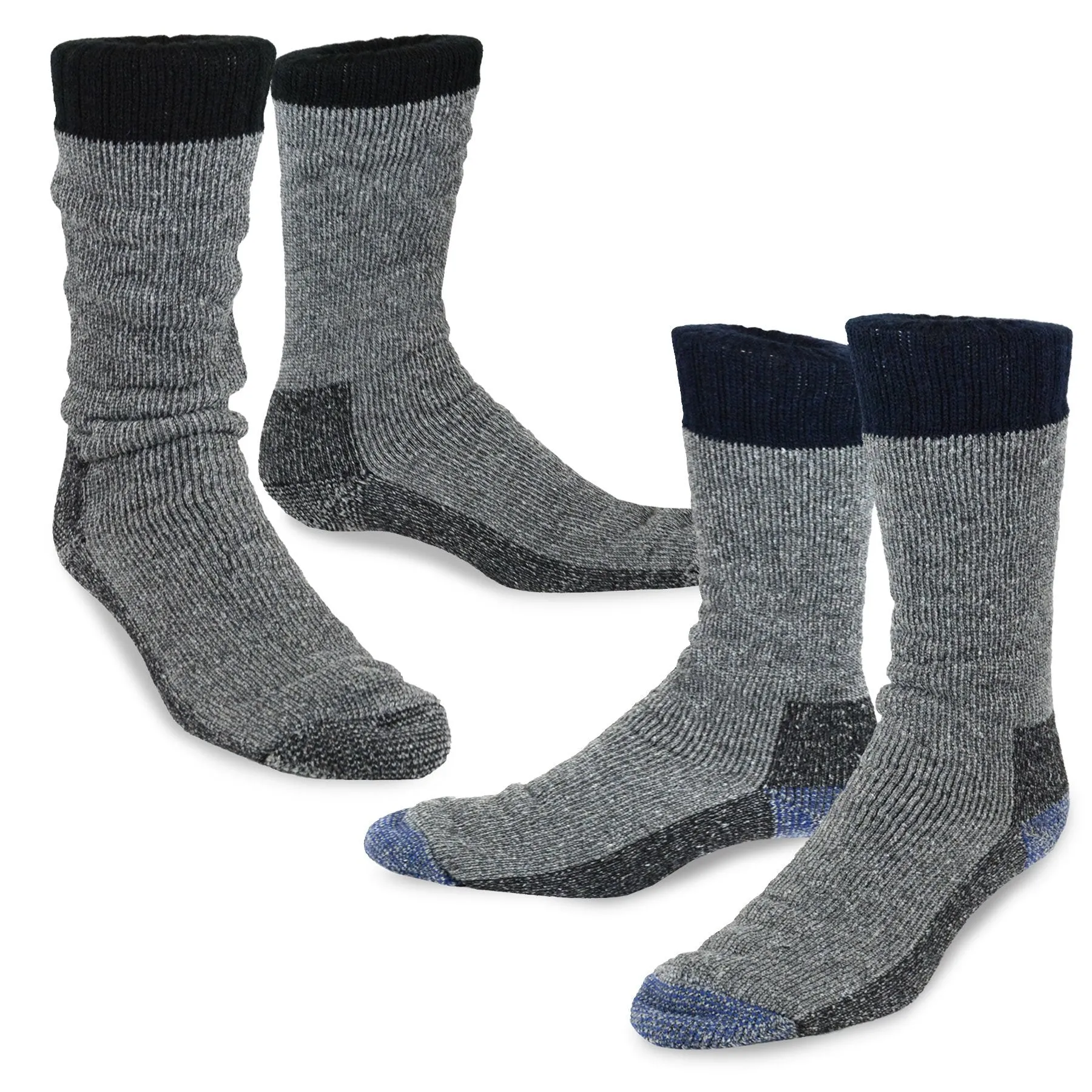 TeeHee Socks Men's Thermal Wool Crew Black/Navy 2-Pack (51078)