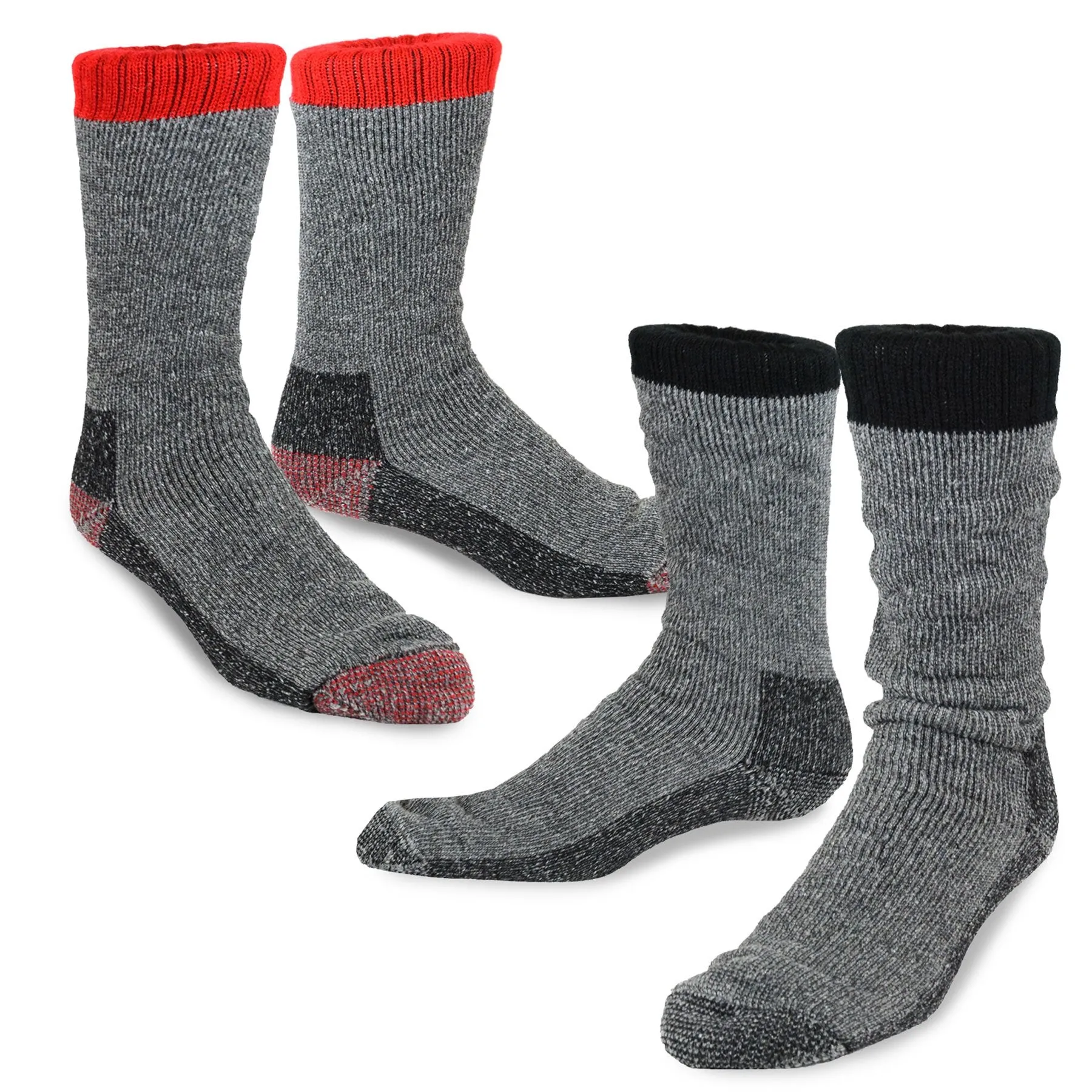 TeeHee Socks Men's Thermal Wool Crew Black/Red 2-Pack (51078)