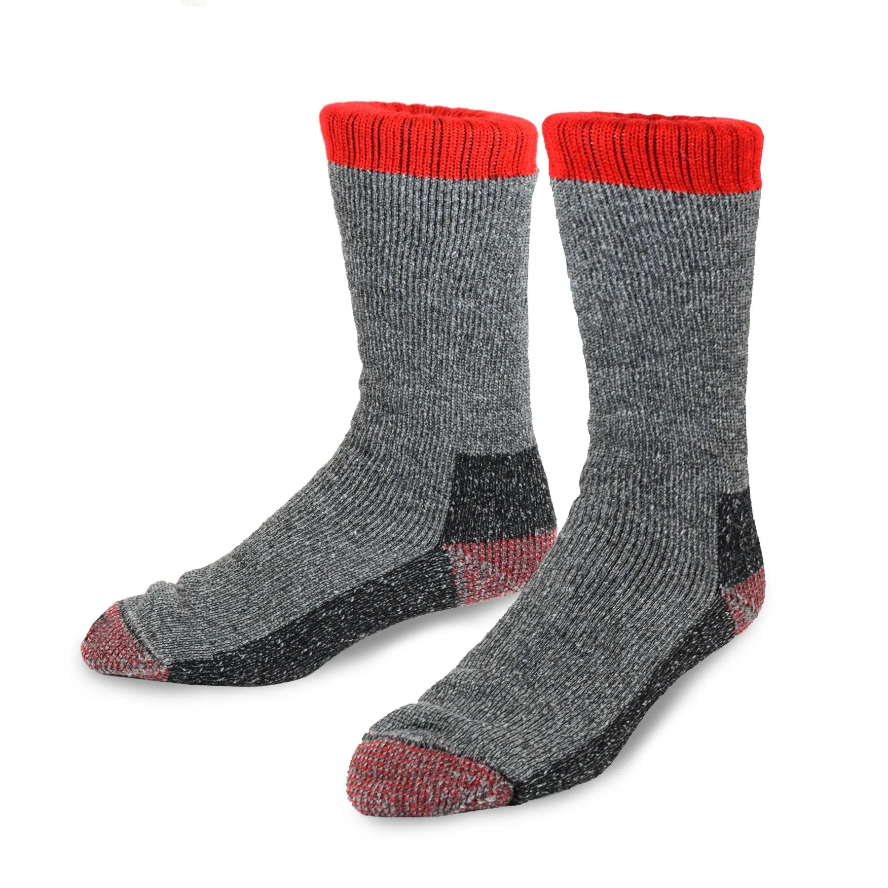 TeeHee Socks Men's Thermal Wool Crew Black/Red 2-Pack (51078)